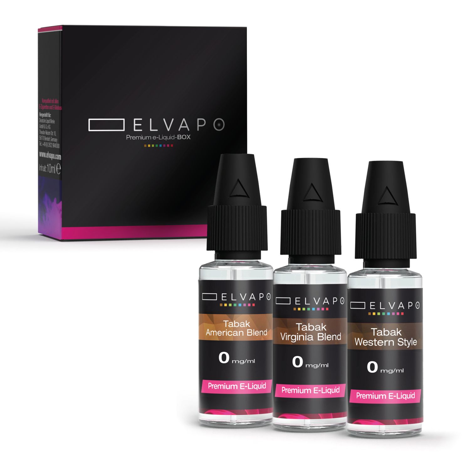 3 x 10ml Premium e-Liquid-BOX - Tabak USA - Liquid Probierset 0mg