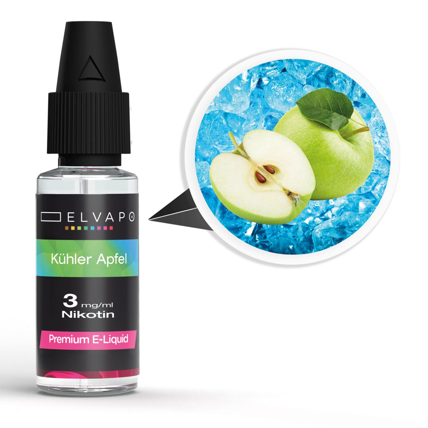 Elvapo Premium E-Liquid - Kühler Apfel 3mg