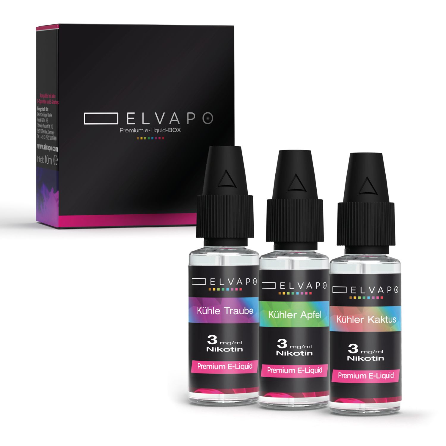 3 x 10ml Premium e-Liquid-BOX - Eisgekühlt - Liquid Probierset 3mg