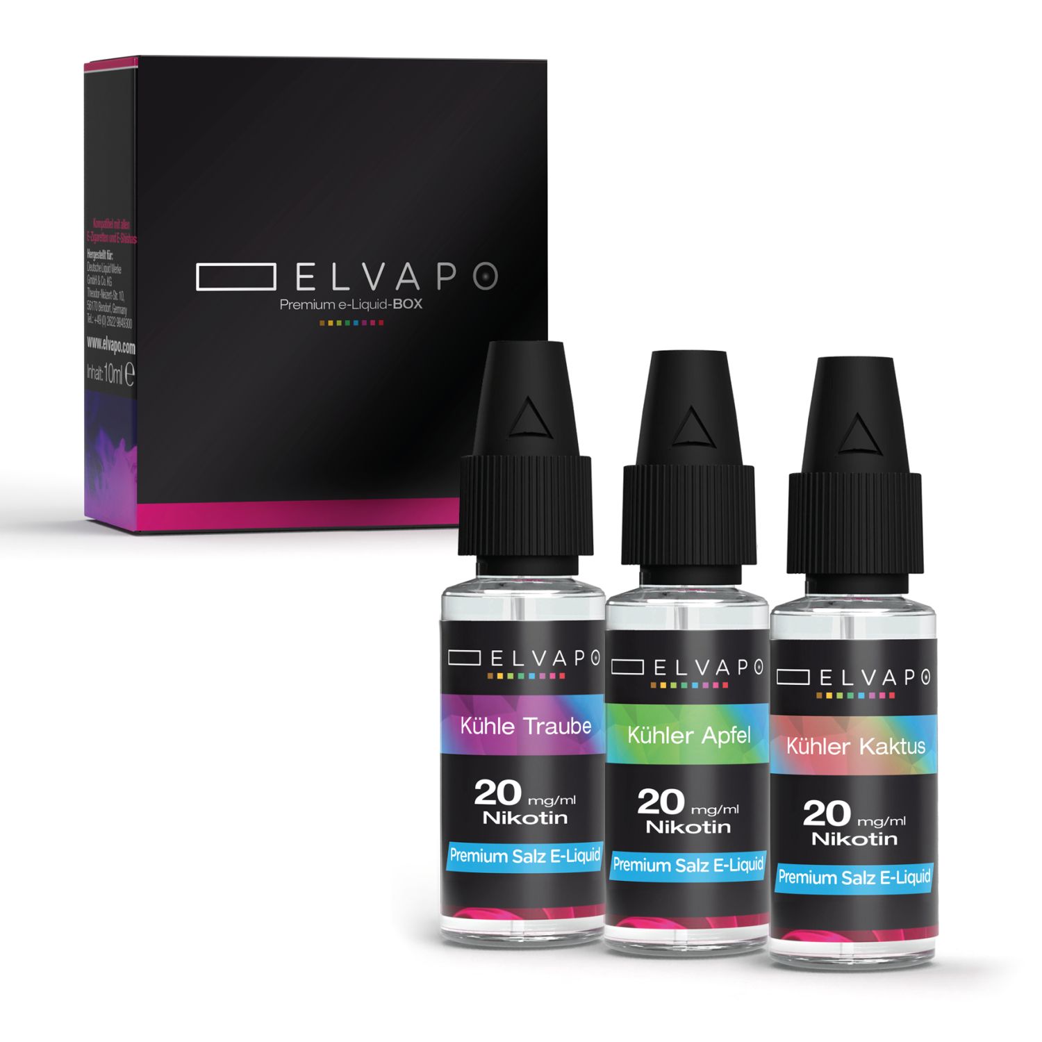 3 x 10ml Premium e-Liquid-BOX - Eisgekühlt - Liquid Probierset 20mg Nikotinsalz